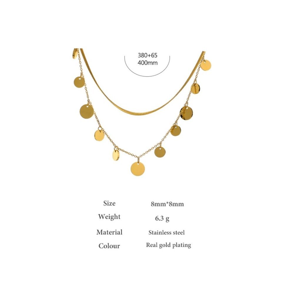 New 18K Gold Plated Coin Drop Double Layer Herringbone Necklace - Picture 7 of 7